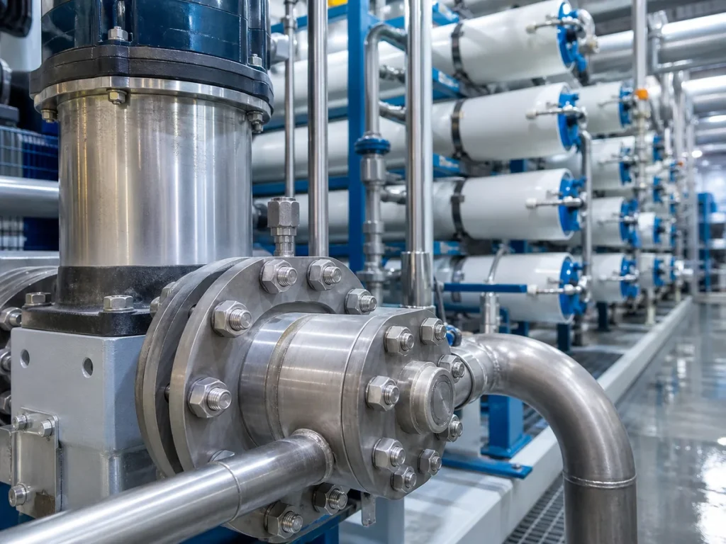 Alloy fasteners on a desalination water treatment system