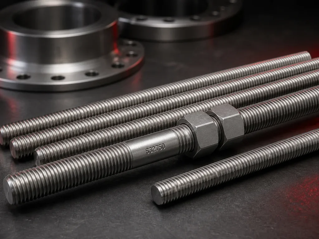 Super duplex threaded studs with S32750 material marking